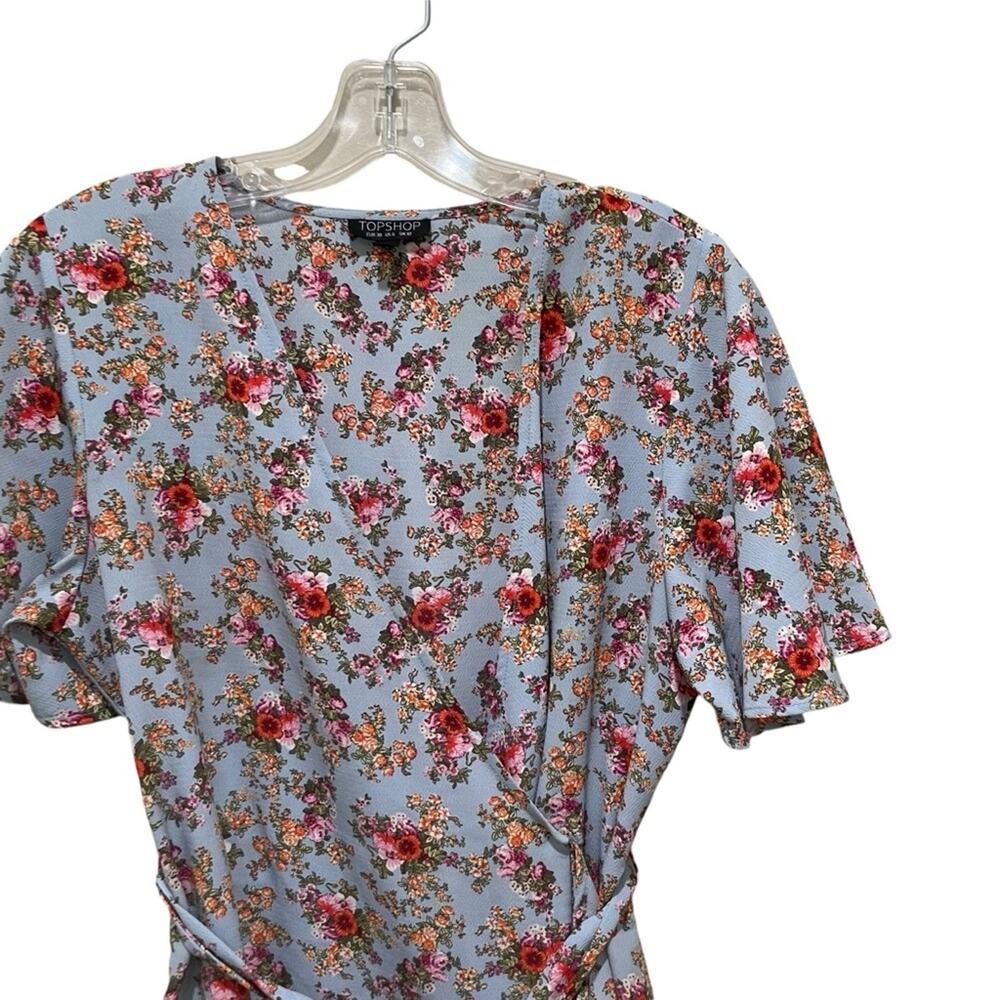 Topshop Confetti Floral Wrap Tea Dress Light Blue Multicolor Size 6 - Picture 6 of 9